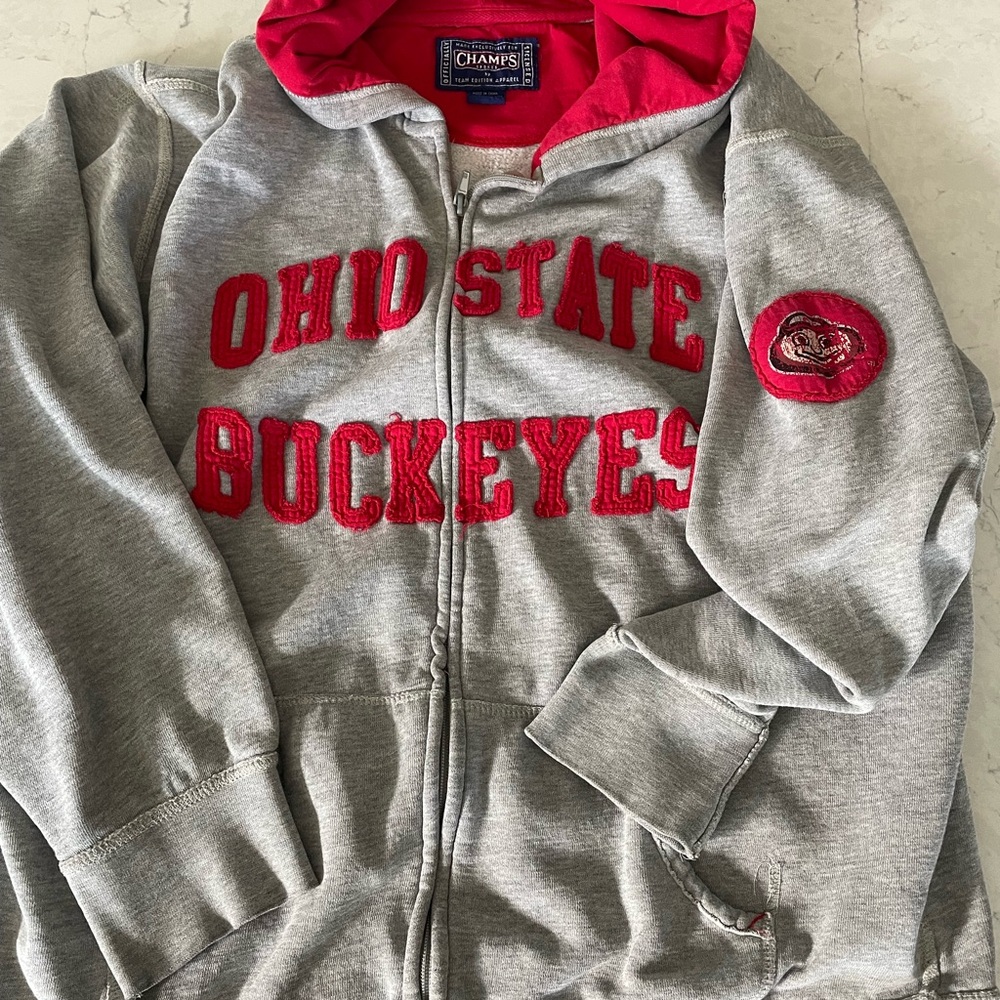 Vintage Champs Gray and Red Ohio State Buckeyes zip up hoodie